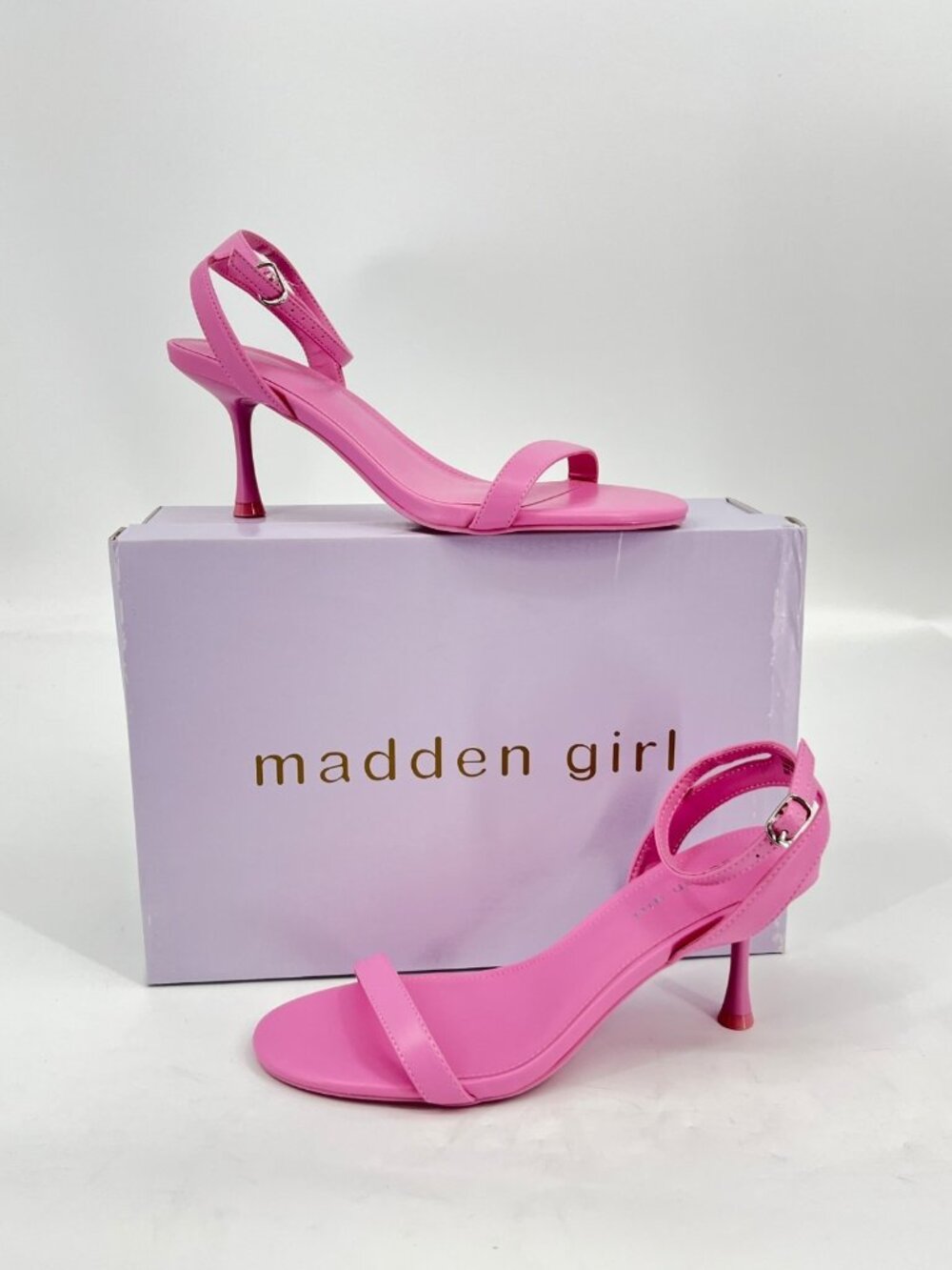 Madden Girl Besos Dress Sandals Pink 8M Stiletto Open Toe Heels Buckle Strap
